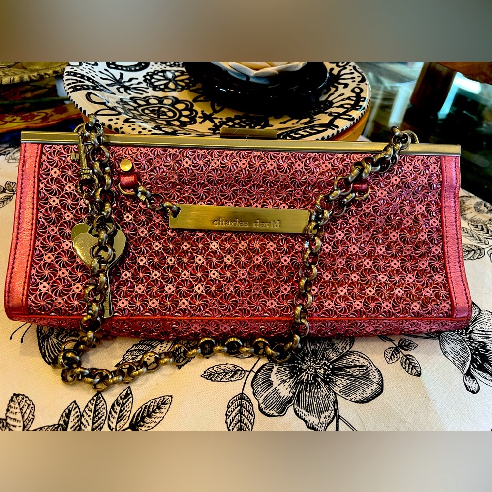 Charles David Floral Pink Clutch with Chain